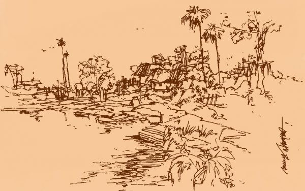 A hamlet in erstwhile East Bengal Illustration পূর্ববঙ্গের ছোট গ্রাম