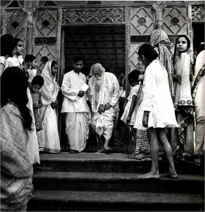 Rabindranath coming out of Upasana Mandir