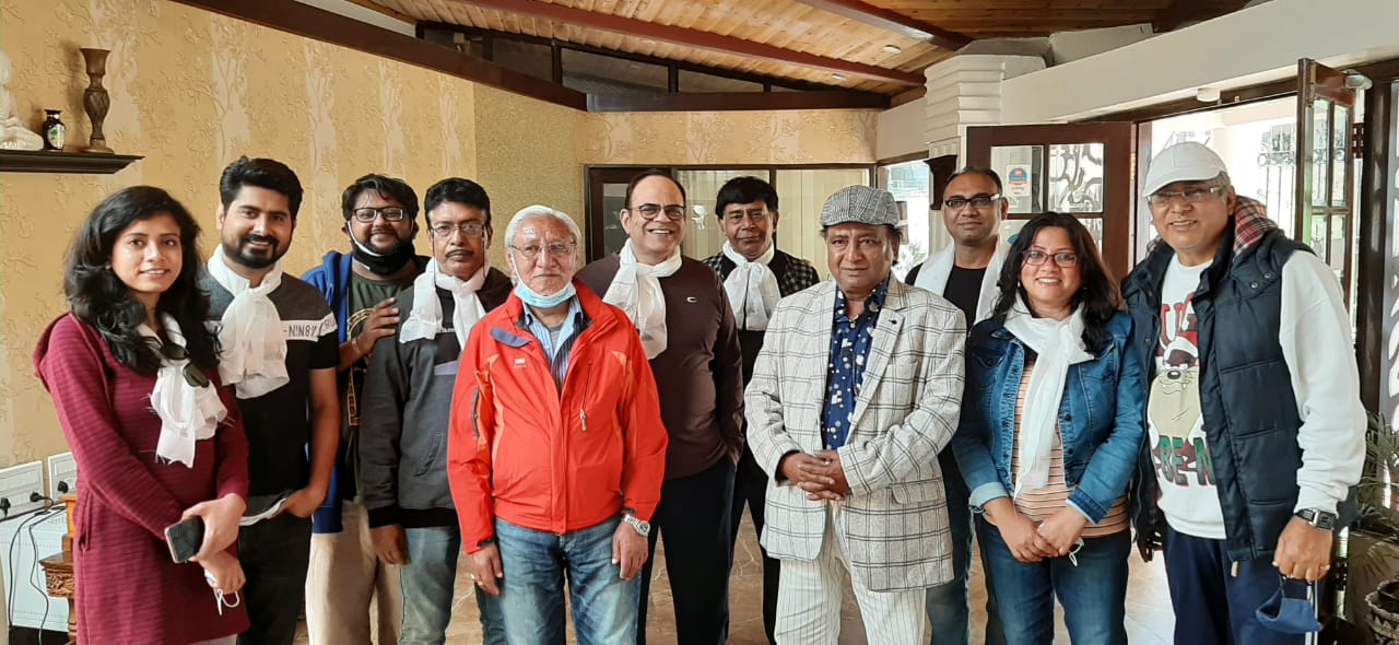 Guinye Tsering Sherpa with Master Angshuman film crew at a Darjeeling hotel