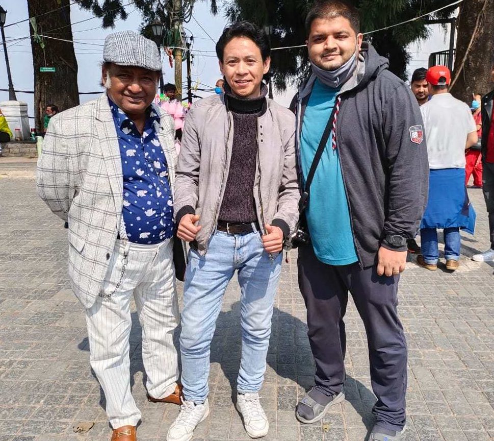 Supriyo Datta with Souradeep Roy and Guinye's son Dorze Sherpa in Darjeeling