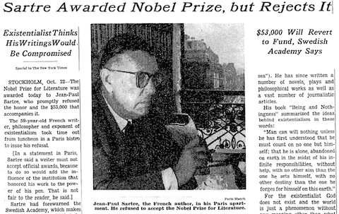 Sartre Nobel NYT