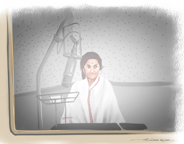 Lata Mangeshkar in the studio