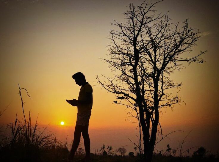 man in nature busy with phone