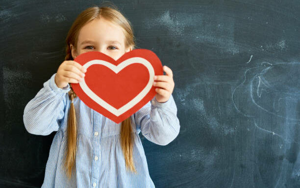 Little girl with Valentine cards