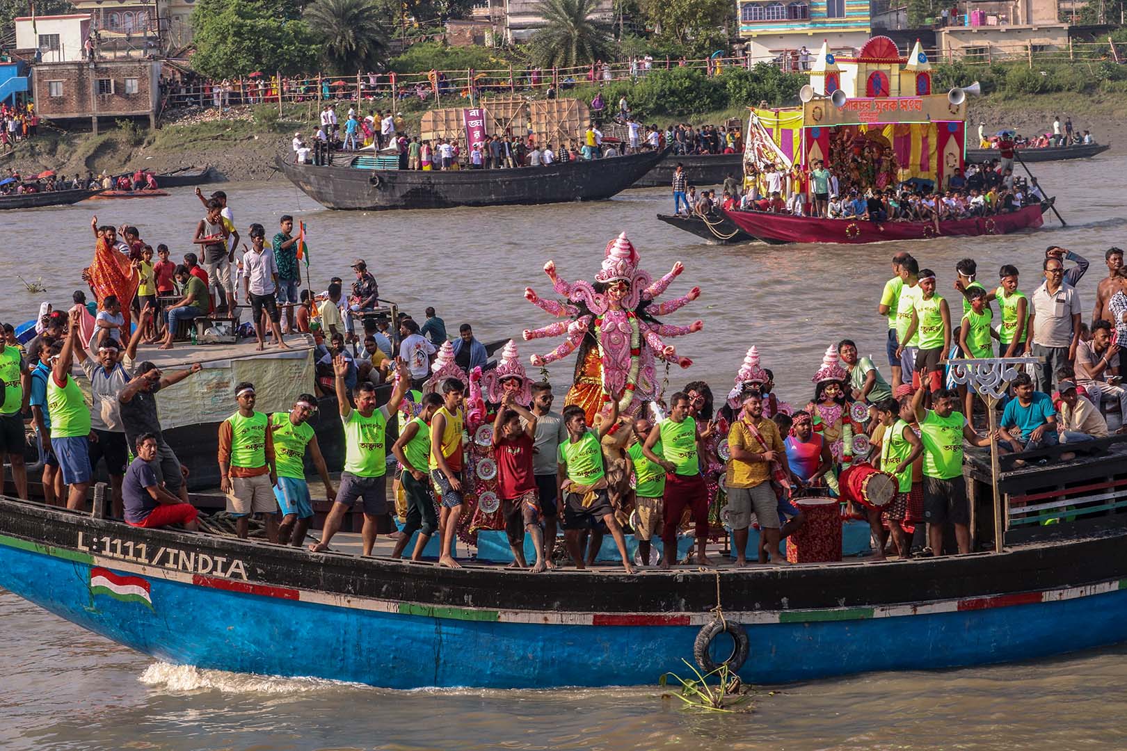 Durga idol immersion in Ichhamati river